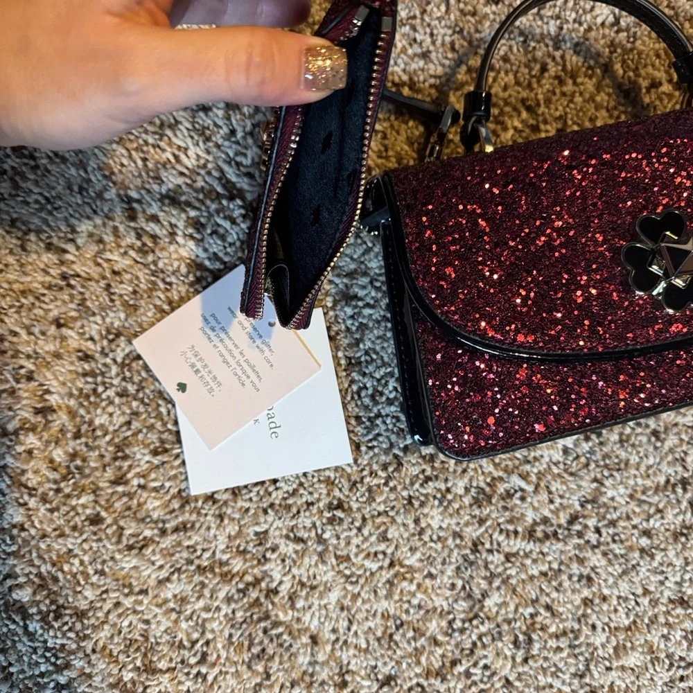 Kate Spade Odette glitter top handle mini bag and matching Odette card holder - Picture 7 of 8
